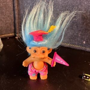 Russ Graduation Troll Doll Class Of 92 4" Blue Hair Pink Cap & Shorts